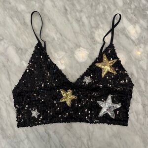 EastnWest Sequin Star Embellished Black Bralette